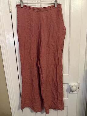 FLAX by Jeanne Engelhart 100% Linen Wide Leg Pants Small Dusty Rose Mauve
